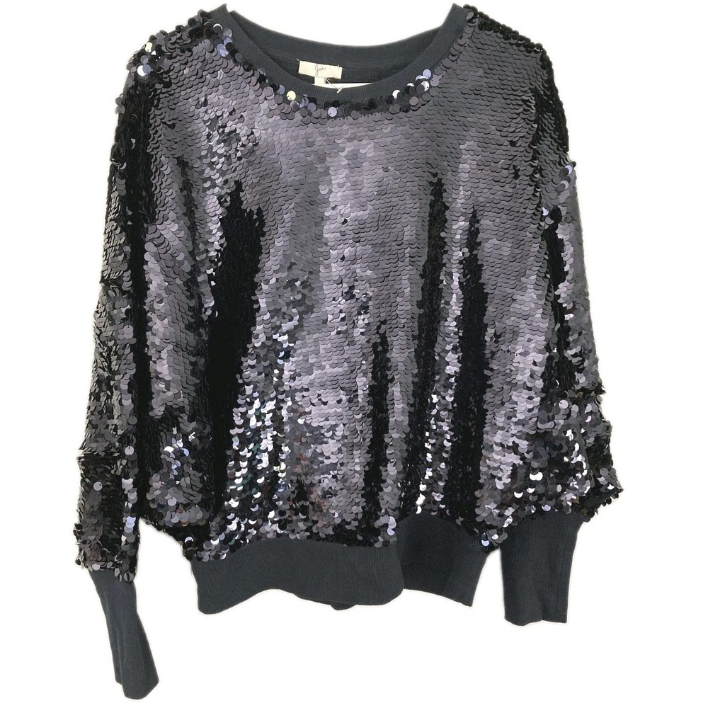 Joie Pullover Women S Dk. Purple Heavy Sequin Dolman Sleeve Crew Nk Party Disco